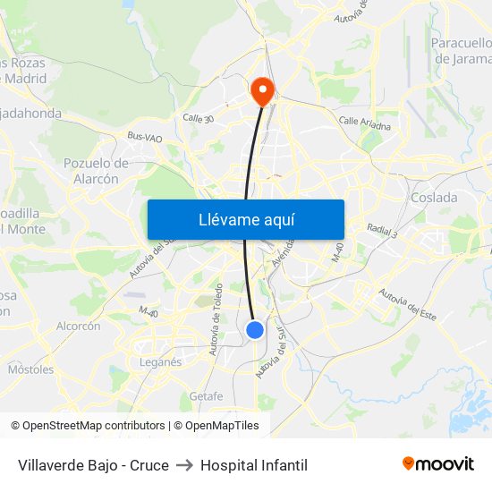 Villaverde Bajo - Cruce to Hospital Infantil map