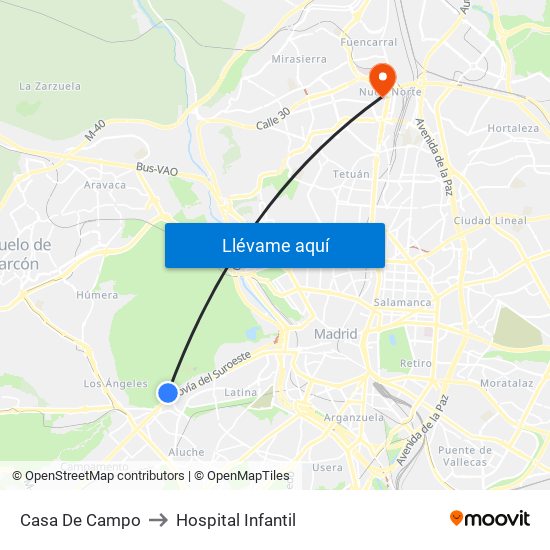 Casa De Campo to Hospital Infantil map