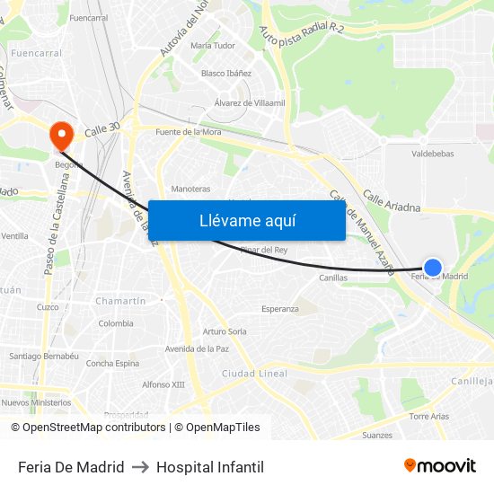 Feria De Madrid to Hospital Infantil map