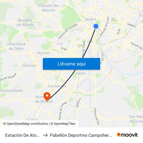 Estación De Atocha to Pabellón Deportivo Campohermoso map