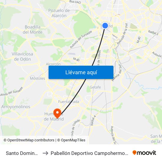 Santo Domingo to Pabellón Deportivo Campohermoso map