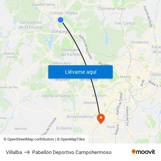 Villalba to Pabellón Deportivo Campohermoso map