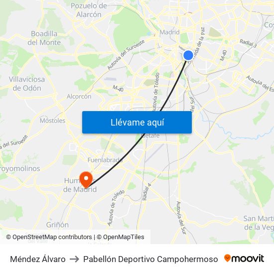 Méndez Álvaro to Pabellón Deportivo Campohermoso map