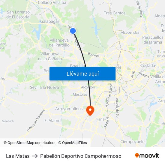 Las Matas to Pabellón Deportivo Campohermoso map