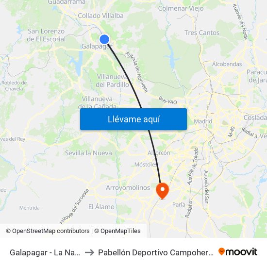 Galapagar - La Navata to Pabellón Deportivo Campohermoso map