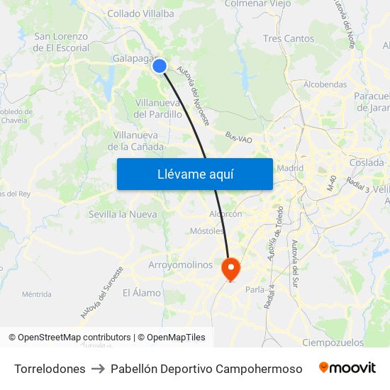 Torrelodones to Pabellón Deportivo Campohermoso map