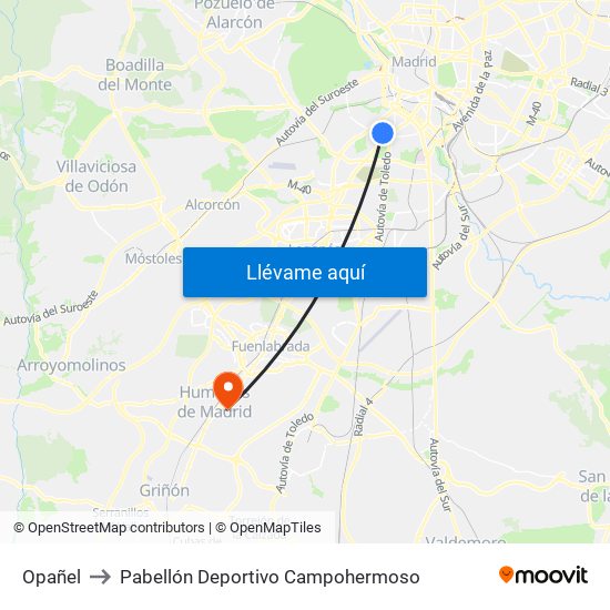 Opañel to Pabellón Deportivo Campohermoso map