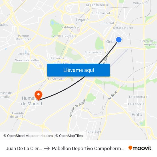 Juan De La Cierva to Pabellón Deportivo Campohermoso map