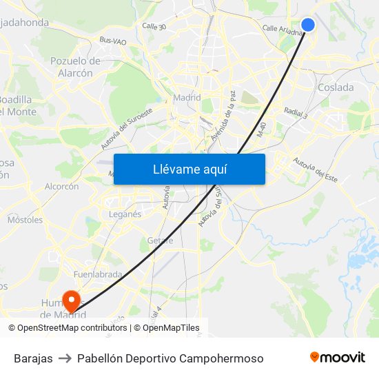 Barajas to Pabellón Deportivo Campohermoso map