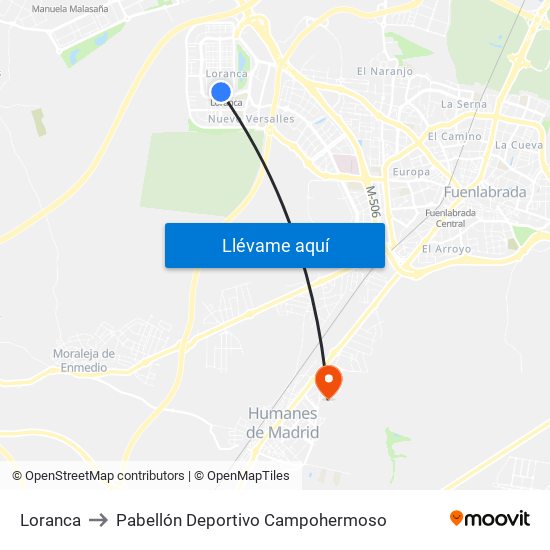 Loranca to Pabellón Deportivo Campohermoso map