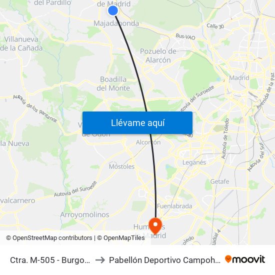 Ctra. M-505 - Burgocentro to Pabellón Deportivo Campohermoso map