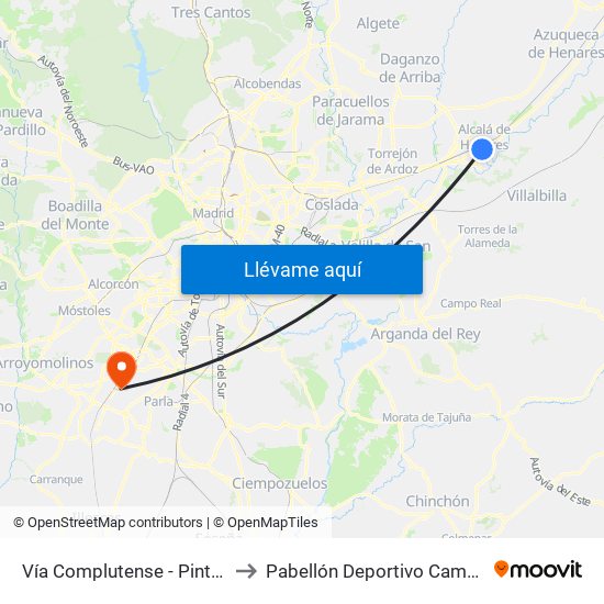 Vía Complutense - Pintor Picasso to Pabellón Deportivo Campohermoso map