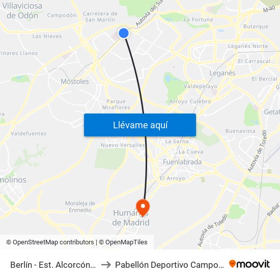 Berlín - Est. Alcorcón Central to Pabellón Deportivo Campohermoso map