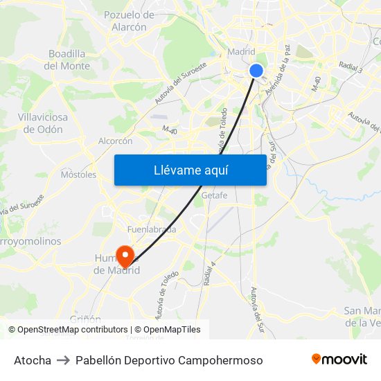 Atocha to Pabellón Deportivo Campohermoso map