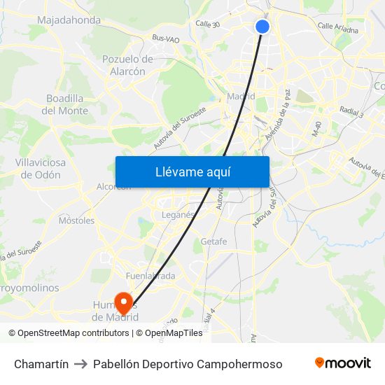 Chamartín to Pabellón Deportivo Campohermoso map