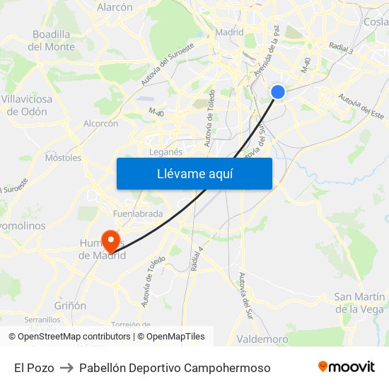 El Pozo to Pabellón Deportivo Campohermoso map