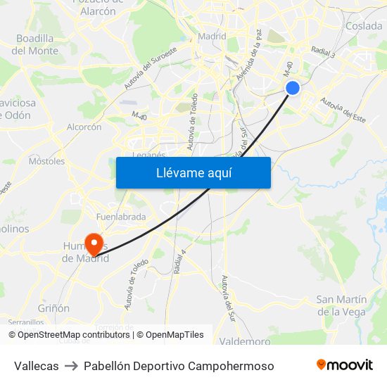 Vallecas to Pabellón Deportivo Campohermoso map