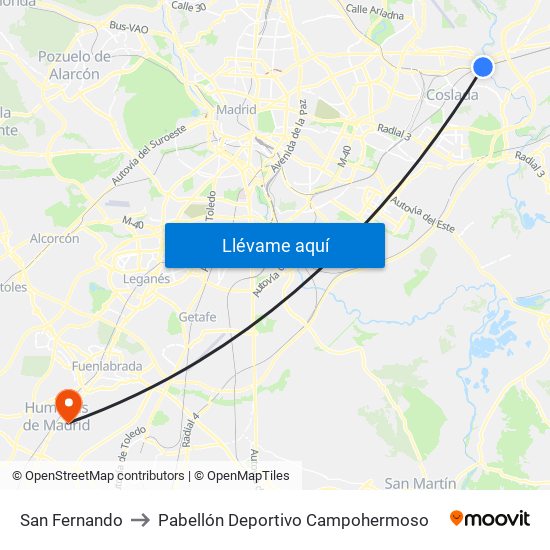 San Fernando to Pabellón Deportivo Campohermoso map