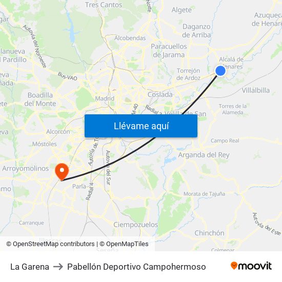 La Garena to Pabellón Deportivo Campohermoso map