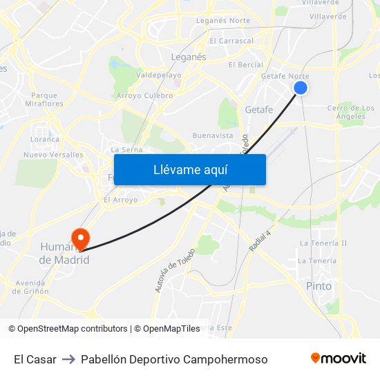 El Casar to Pabellón Deportivo Campohermoso map