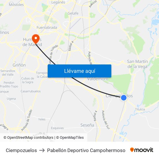 Ciempozuelos to Pabellón Deportivo Campohermoso map