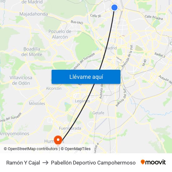 Ramón Y Cajal to Pabellón Deportivo Campohermoso map