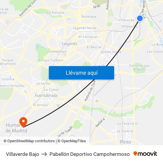 Villaverde Bajo to Pabellón Deportivo Campohermoso map