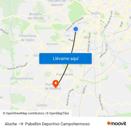 Aluche to Pabellón Deportivo Campohermoso map