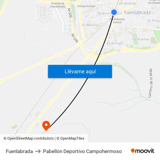 Fuenlabrada to Pabellón Deportivo Campohermoso map