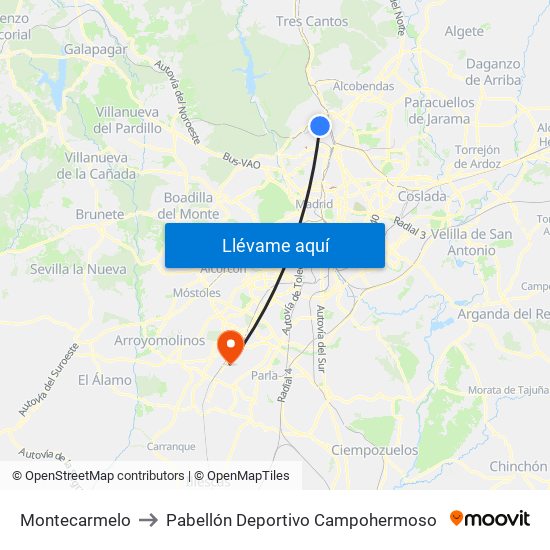 Montecarmelo to Pabellón Deportivo Campohermoso map