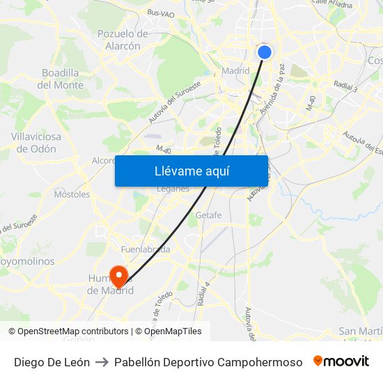Diego De León to Pabellón Deportivo Campohermoso map