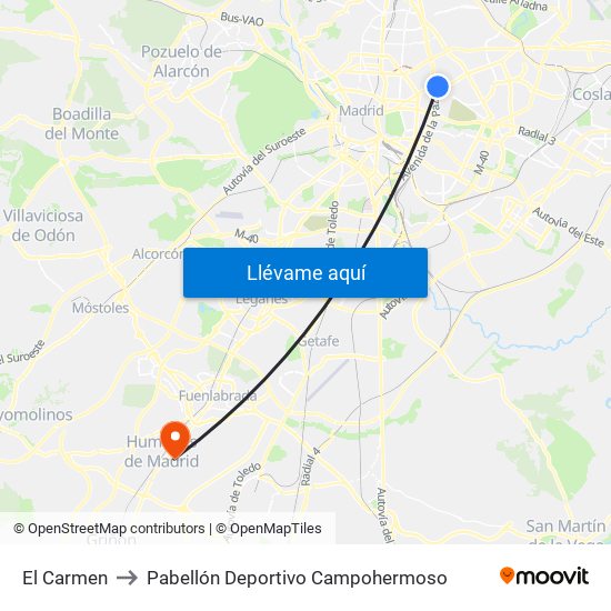 El Carmen to Pabellón Deportivo Campohermoso map