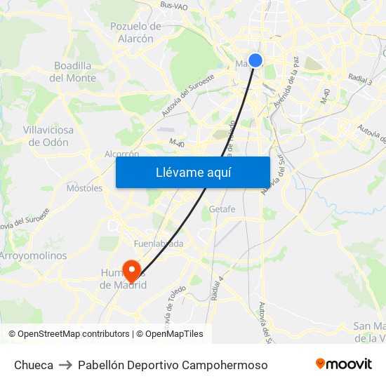 Chueca to Pabellón Deportivo Campohermoso map