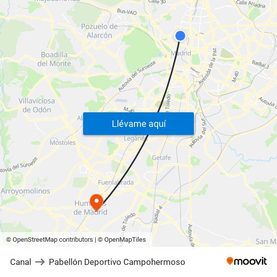 Canal to Pabellón Deportivo Campohermoso map