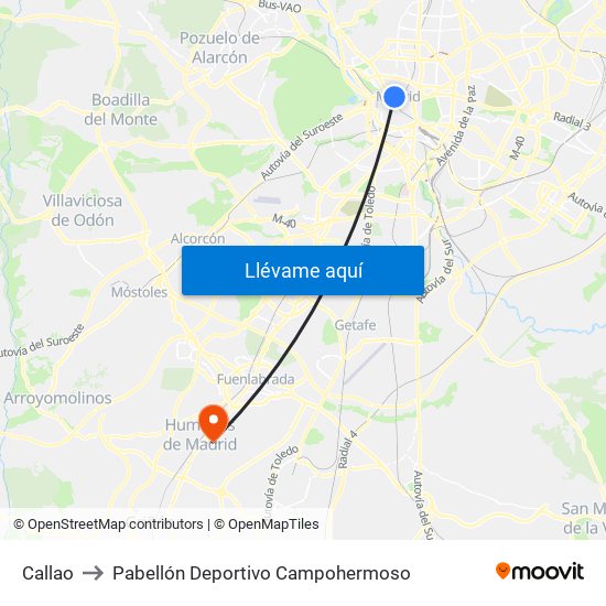 Callao to Pabellón Deportivo Campohermoso map