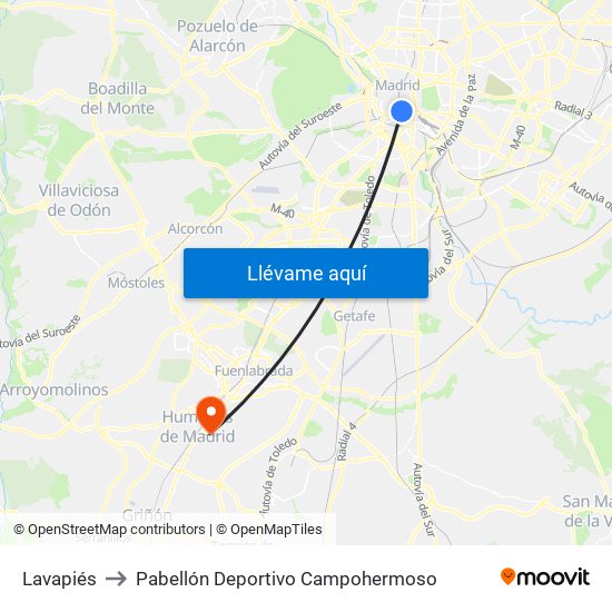 Lavapiés to Pabellón Deportivo Campohermoso map