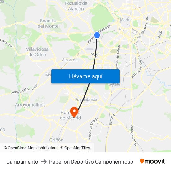 Campamento to Pabellón Deportivo Campohermoso map