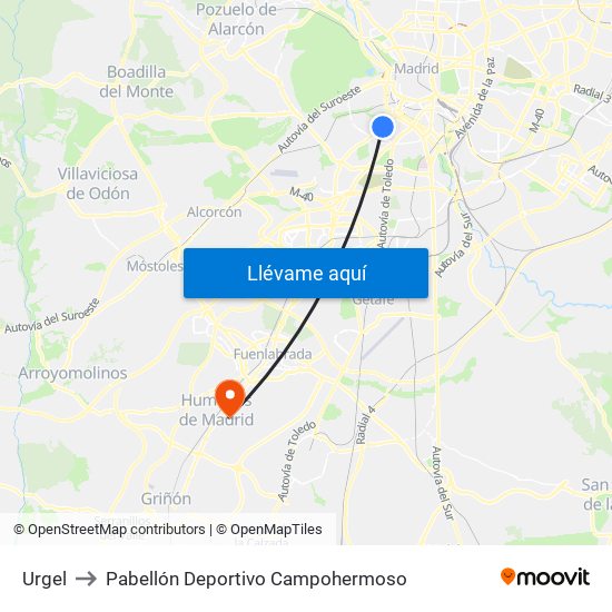 Urgel to Pabellón Deportivo Campohermoso map