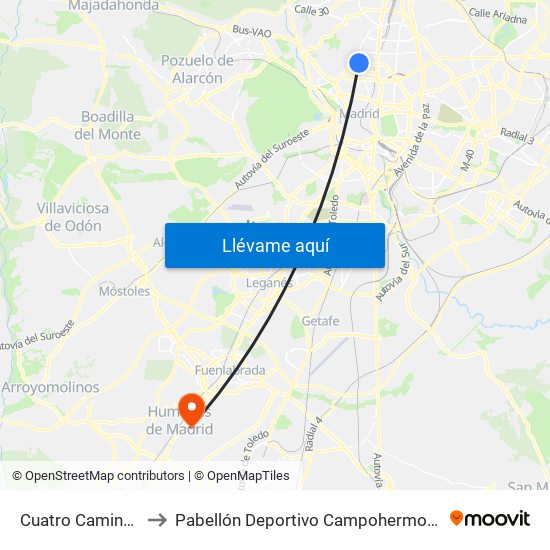 Cuatro Caminos to Pabellón Deportivo Campohermoso map
