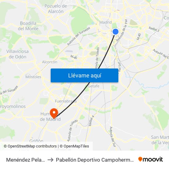 Menéndez Pelayo to Pabellón Deportivo Campohermoso map