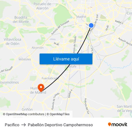 Pacífico to Pabellón Deportivo Campohermoso map