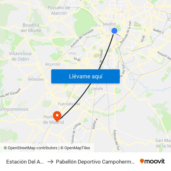 Estación Del Arte to Pabellón Deportivo Campohermoso map