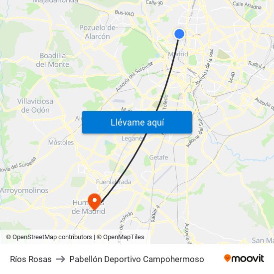 Ríos Rosas to Pabellón Deportivo Campohermoso map