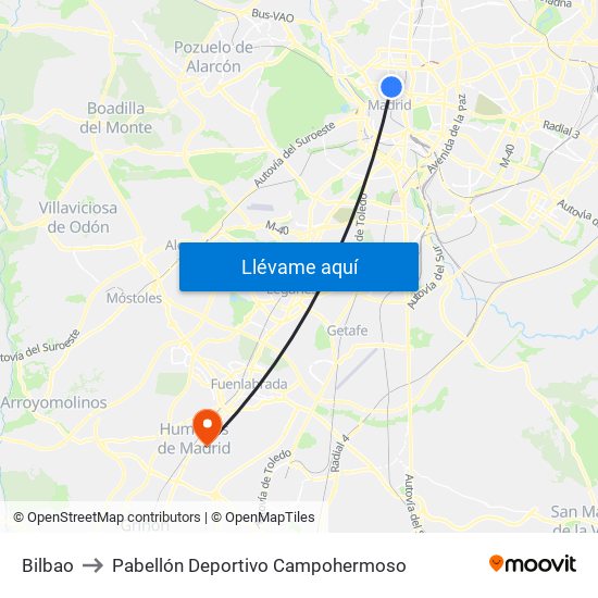 Bilbao to Pabellón Deportivo Campohermoso map