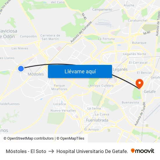 Móstoles - El Soto to Hospital Universitario De Getafe. map
