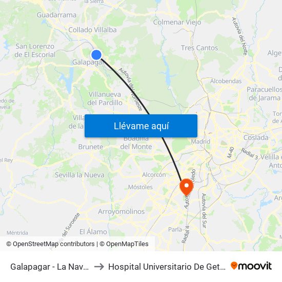 Galapagar - La Navata to Hospital Universitario De Getafe. map