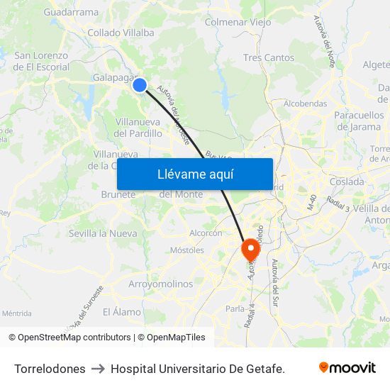Torrelodones to Hospital Universitario De Getafe. map