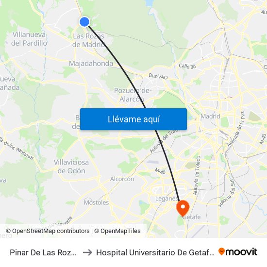 Pinar De Las Rozas to Hospital Universitario De Getafe. map