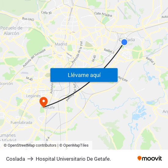 Coslada to Hospital Universitario De Getafe. map