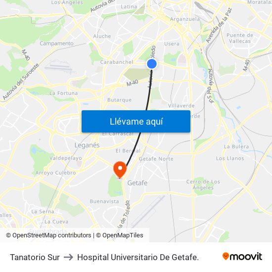 Tanatorio Sur to Hospital Universitario De Getafe. map